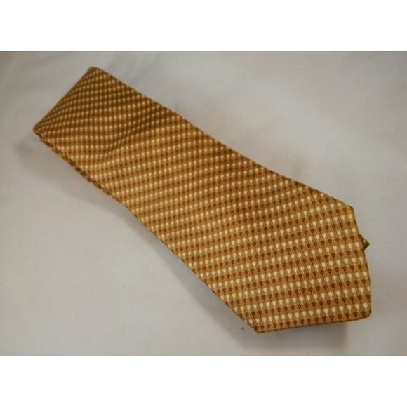 Vintage Brown Tie, JC Penney The Mens Shop Gold, Cream, White Brown Checked Tie - Picture 3 of 5